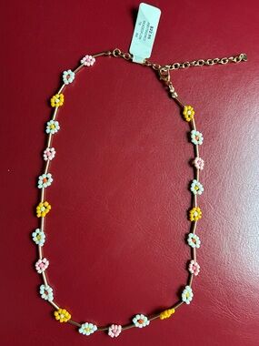Gold-Tone Floral Bead Necklace in White, Pink & Yellow